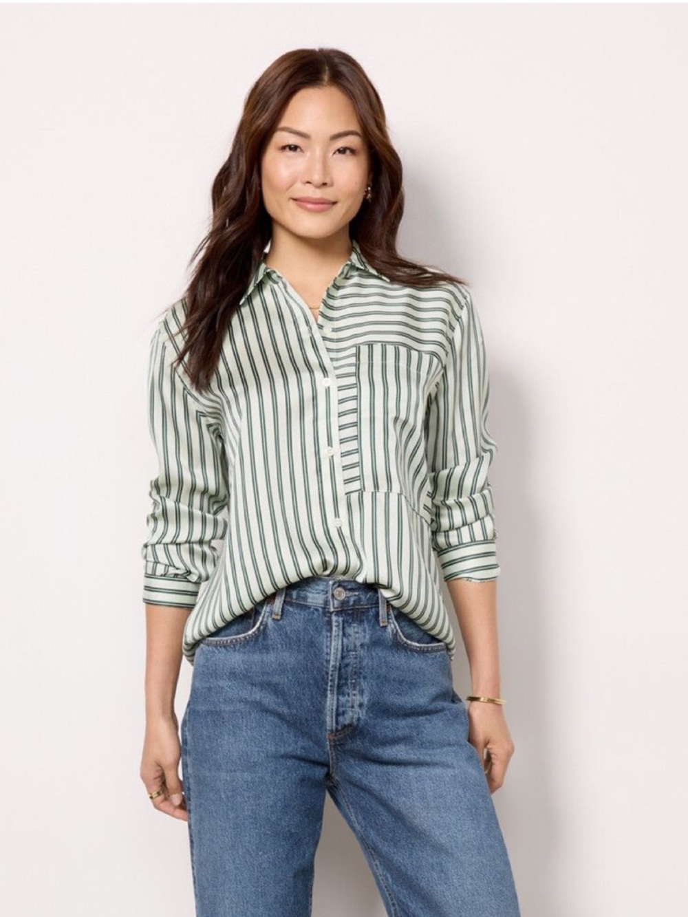 Rails Spencer Sage Green Striped Button-Up Shirt